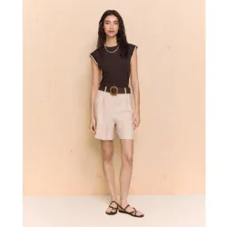 Bermuda pinzas cinturón de mujer