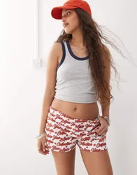 Womens 'Love You' Graphic Mini Shorts In White - Red - Size Medium