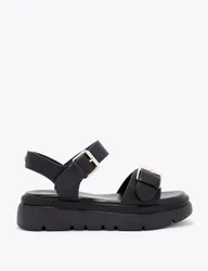 Double Buckle Flat Sandals Black female