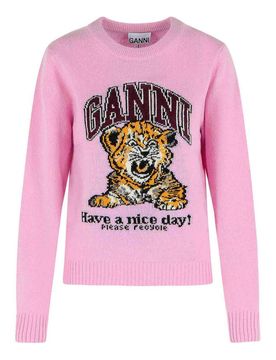 Ganni Maglione in misto lana rosa