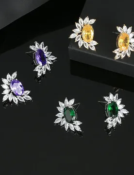 Silver Needle Luxury Sunflower Multicolor Gemstone Stud Earrings, Elegant Daily Wedding Jewelry Gift for Women - Aliexpress - FashionsVida