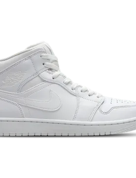 Aj1 Mid Men's Sneakers - White - Size 7 - Leather & Synthetics - White - Size: 7 - Jordan - FashionsVida