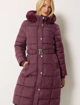 Women's Glam Belted Midi Coat in Purple Size: 18 - Purple - Size: 18 - M&Co - FashionsVida