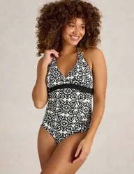 Reversible Printed Wrap Halterneck Swimsuit Black Mix female