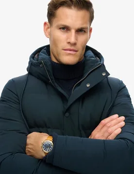 Superdry Herren Everest Kurze Pufferjacke mit Kapuze Marineblau - Größe: Xxl - 169.99 - FashionsVida
