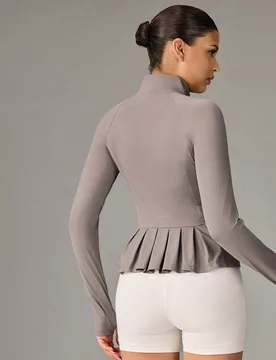 Chaqueta protectora solar para mujer, para gimnasio y entrenamiento, con protección UV, toque fresco, ajuste delgado, pliegues en la espalda y cremal - Shein - FashionsVida
