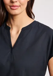 Blusenshirt in Unifarbe mit Split Neck female Blau