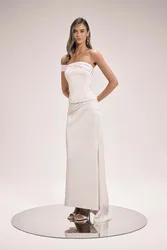 Womens Tailored Satin Drape Fishtail Maxi Skirt - White - Size 18 Uk