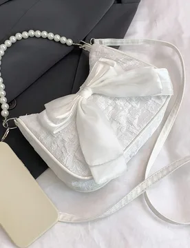 Pieza Bolso cruzado lindo y versátil con decoración de lazo y perla, cierre de cremallera de nailon, adecuado para uso diario. Diseño con cremaller - Shein - FashionsVida