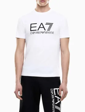 T-shirt mezza manica bianca in cotone con maxi stampa logo - EA7 - FashionsVida