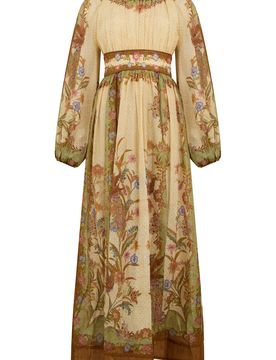 Long Dress with Puff Sleeves and Floral Print