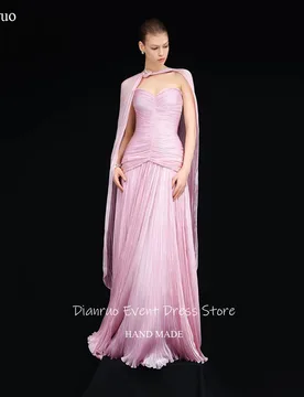 Dianruo Pink Sweetheart Maxi Evening Dress Cape Sleeveless Delicate Pleated Evening Dress A Line Robes Bal De Promo Customized - Aliexpress - FashionsVida