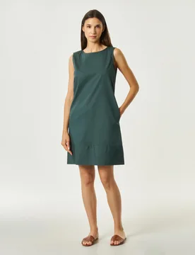 Abito corto verde scuro a tubino in popeline di cotone ricamato - Emme Marella - FashionsVida
