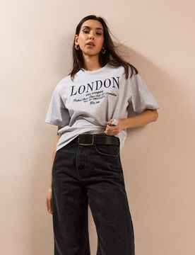T-shirt in cotone con scritta London - grigio chiaro