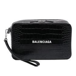 Croc Embossed Leather Wristlet Clutch