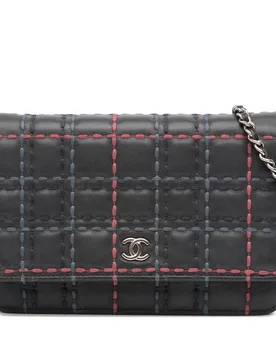 CC Square Stitched Calfskin Wallet on Chain - Chanel - FashionsVida