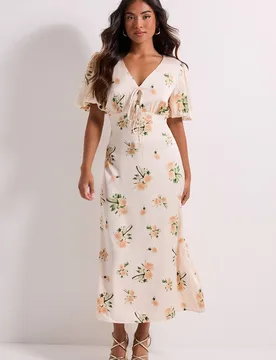 Women's Petite Floral Tie Front Button Down Puff Sleeve Midi Dress Size: 8 - Floral - Size: 8 - Dorothy perkins - FashionsVida