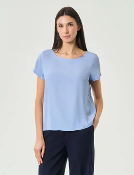 Blusa azzurra a maniche corte in crêpe de Chine di misto seta - Emme Marella - FashionsVida