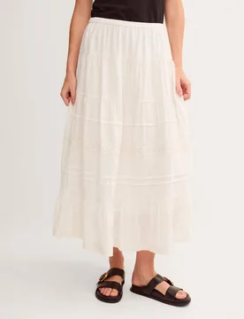Pure Cotton Lace Trim Maxi Tiered Skirt White female - Monsoon - FashionsVida