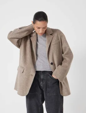 Pure Wool Double Faced Blazer Oatmeal female - hush - FashionsVida