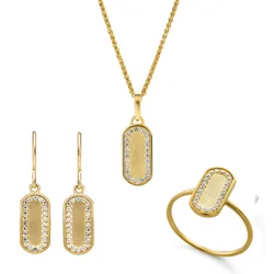 Malaga' Womens 925 Sterling Silver Set: Necklace + Earrings + Ring - Gold Set-7573/g - Size K