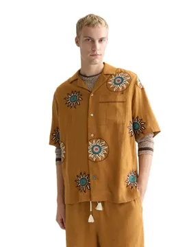 Chemise à Manches Courtes 183067 Linen Relaxed Fit Cathay Spice S