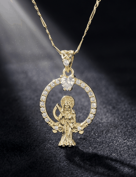 Pieza Colgante de Collar con Halo de Circonita de la Muerte/Segador Recubierto de Oro, Regalo Espiritual Católico Guardián, Unisex, Exorcismo/Protec