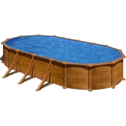Piscina acero ovalada imitación madera 730 x 375 x 132 cm