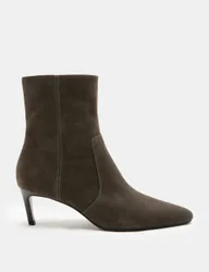 Suede Kitten Heel Pointed Ankle Boots Dark Grey female