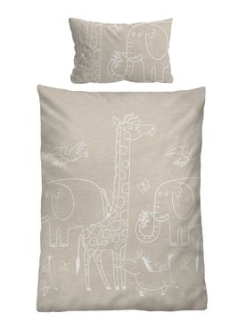 Melange-Flanell Bettwäsche Tiere kitt, 1x 100x135 cm + 1x 40x60 cm