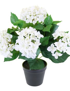 Kunstblume "Hortensie im Topf" weiss