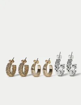 Pack Mixed Hoop Earrings Multi female - M&S - FashionsVida