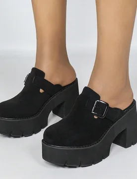 Mocasines de plataforma retro sin cordones para mujer, zapatos casuales de cuña sin espalda con punta cerrada, mules de tacón alto versátiles, Mary - Shein - FashionsVida