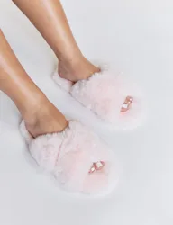 Faux Fur Crossover Slider Slippers Pink female