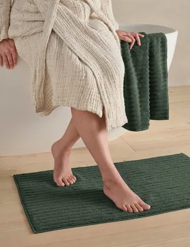 Pure Cotton Ribbed Bath Mat Dark Green - Bedfolk - FashionsVida