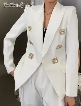 TWOTWINSTYLE Slim Temperament Blazers For Women Notched Collar Long Sleeve Patchwork Double Breasted Tunic Blazer Female Style - Aliexpress - FashionsVida