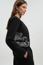 Womens Tailored Cutwork Detail Collarless Jacket - Black - Size 8 Uk