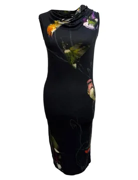Preloved Hummingbird Print Midi Dress in Black Viscose - Black - Size: 38 - Alexander mcqueen - FashionsVida