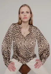 Harlowe Button Front Safari Print Shirt In Brown - 6