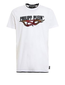 T-shirt Flame bianca con logo in cristalli
