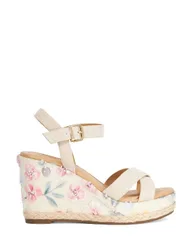 Floral Ankle Strap Wedge Sandals Natural female