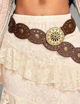 Pieza Cinturón bohemio de remaches y parches de talla grande, cinturón grueso, cinturón con tachuelas, adecuado para vestidos, abrigos, suéteres, - Shein - FashionsVida