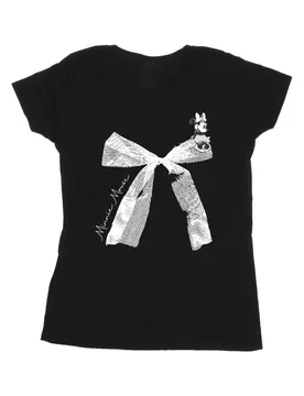 Women's Minnie Mouse Bow Cotton T-Shirt in Black Size: Large - Black - Size: L - Disney - FashionsVida