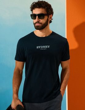 T-shirt in cotone con scritta Sydney - blu scuro