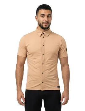 Camicia A Maniche Corte Gravel Technical Beige - Santini - FashionsVida