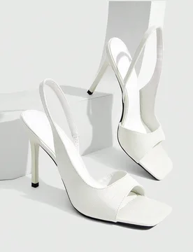 Zapatos de mujer sandalias blancas con relieve y tacón cuadrado, tacones altos para ir al trabajo y citas - Shein - FashionsVida