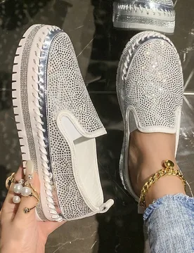 Mocasines casuales talla grande para mujer, nuevos zapatos de moda de suela gruesa con rhinestones, primavera 2026 - Shein - FashionsVida