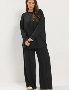 Sweatshirt & Wide Leg Jogger Set Pants - Black - Size: 26-28 - Yours - FashionsVida