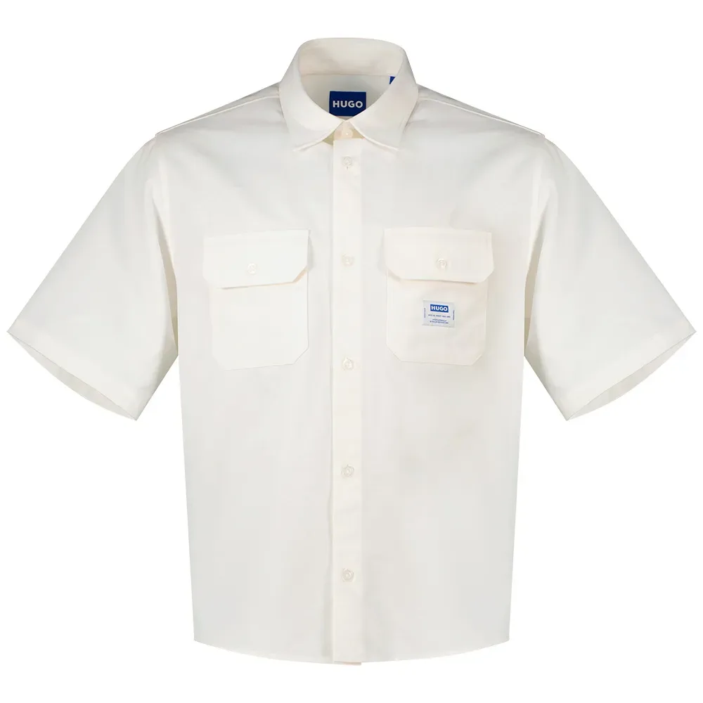 Hugo Camicia A Maniche Corte Ekyno 1 10260730 Blue Open White S - Hugo Boss - FashionsVida