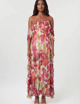 Women's Crinkle Floral Print Beaded Cold Shoulder Maxi Dress Size: 6 - Floral - Size: 6 - Karen millen - FashionsVida